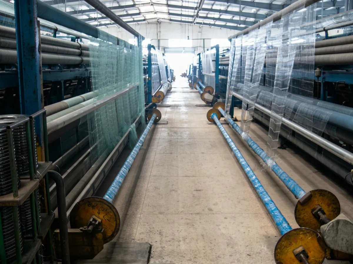 Aisle between rows of netting machines
