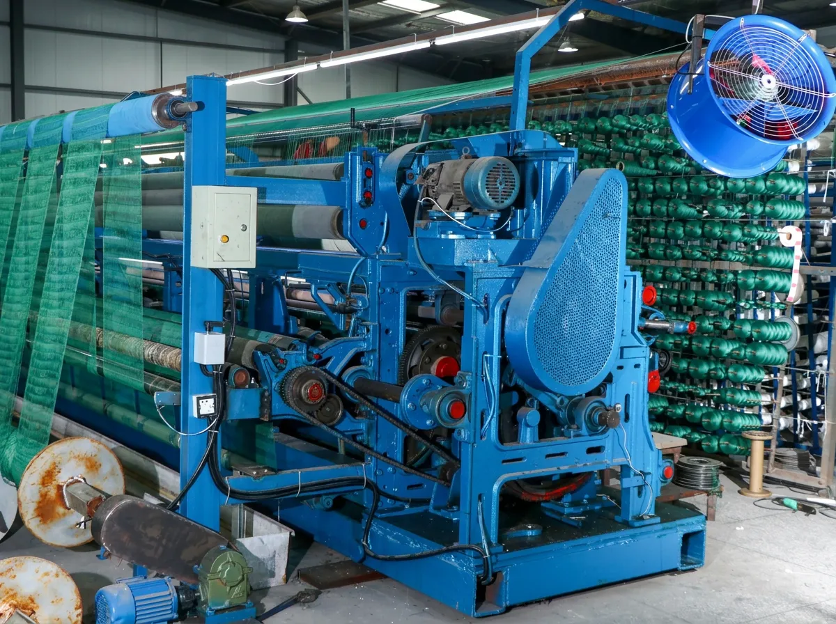 Blue knot netting machine producing green fishing net