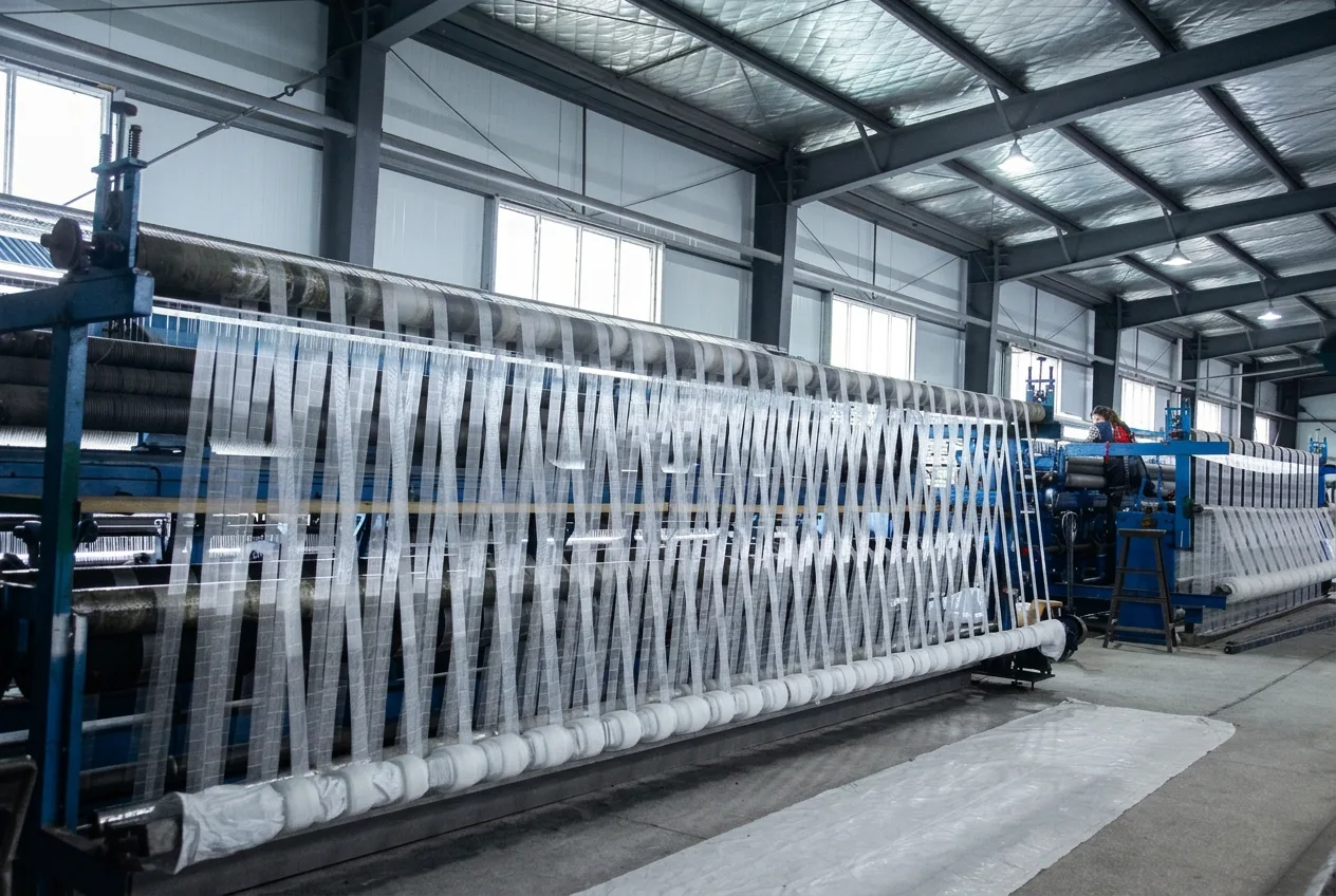 Netting machines with white nets in the Winstrong production hall