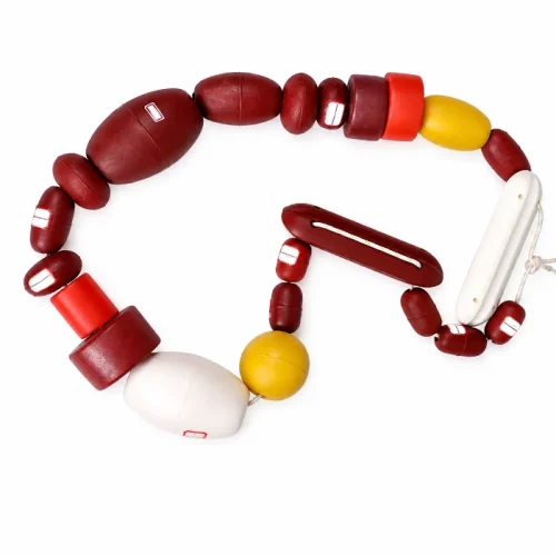 String of red PVC fishing floats on a rope