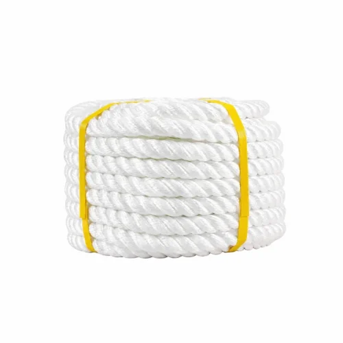 White nylon fishing rope coil with yellow marker